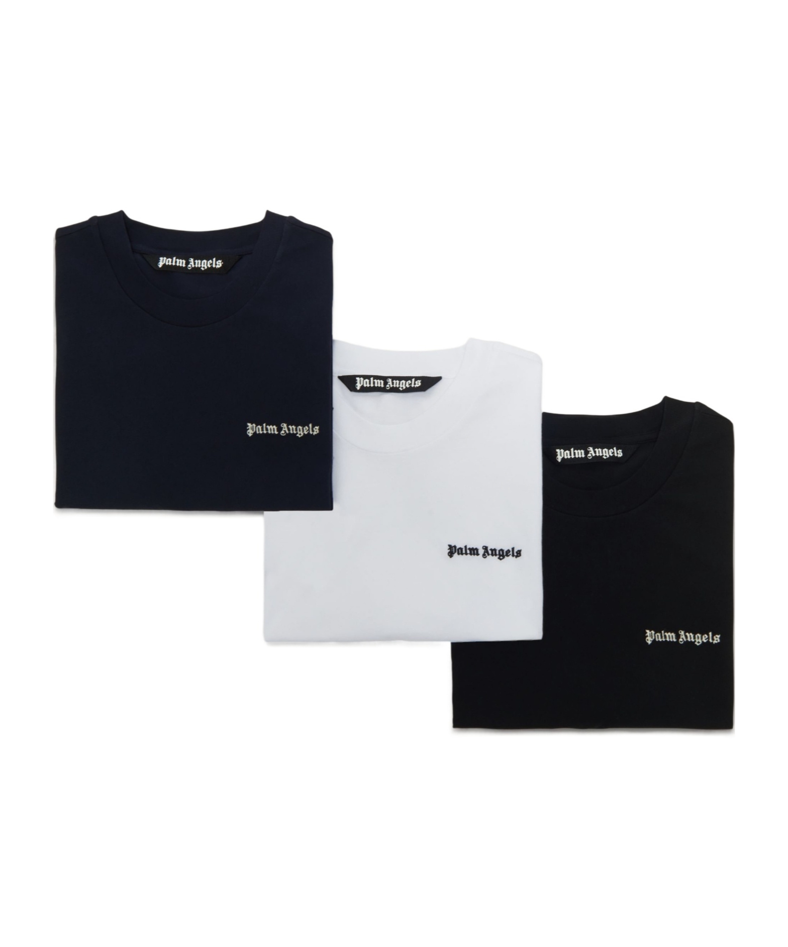 Palm Angels Pack Of Three Logo Embroidered Crewneck T-shirt In Black