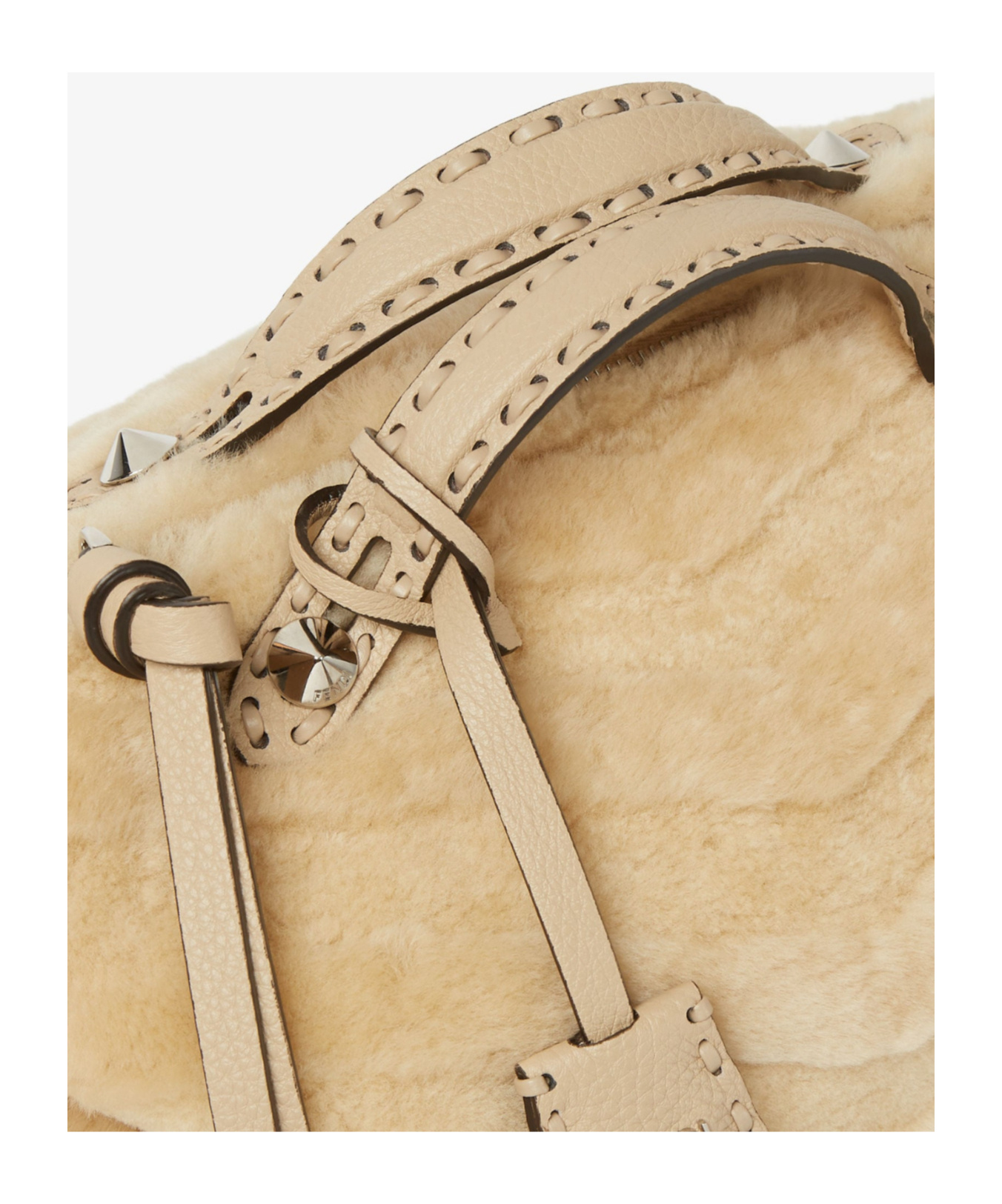 Fendi Beige Sculpted Shearling Bag With 192 Hand-sewn Topstitches In Brown