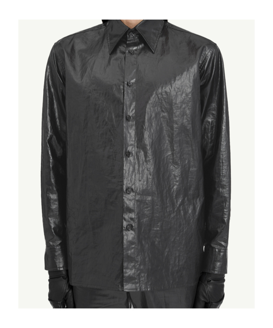 Mm6 Maison Margiela Shiny Coated Linen Shirt In Black