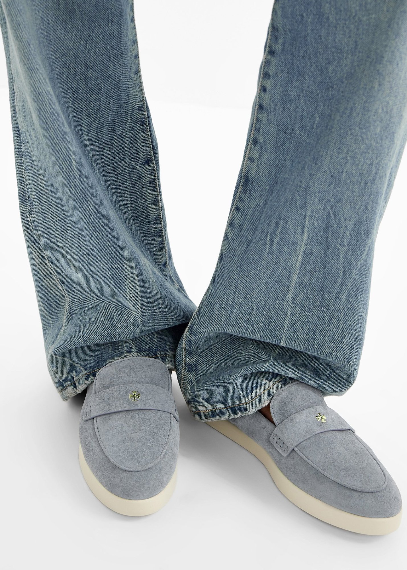 Tory Burch Light Blue Loafers With Logo Plaque On The Front And Slip-on Design In Suede Woman In Blue