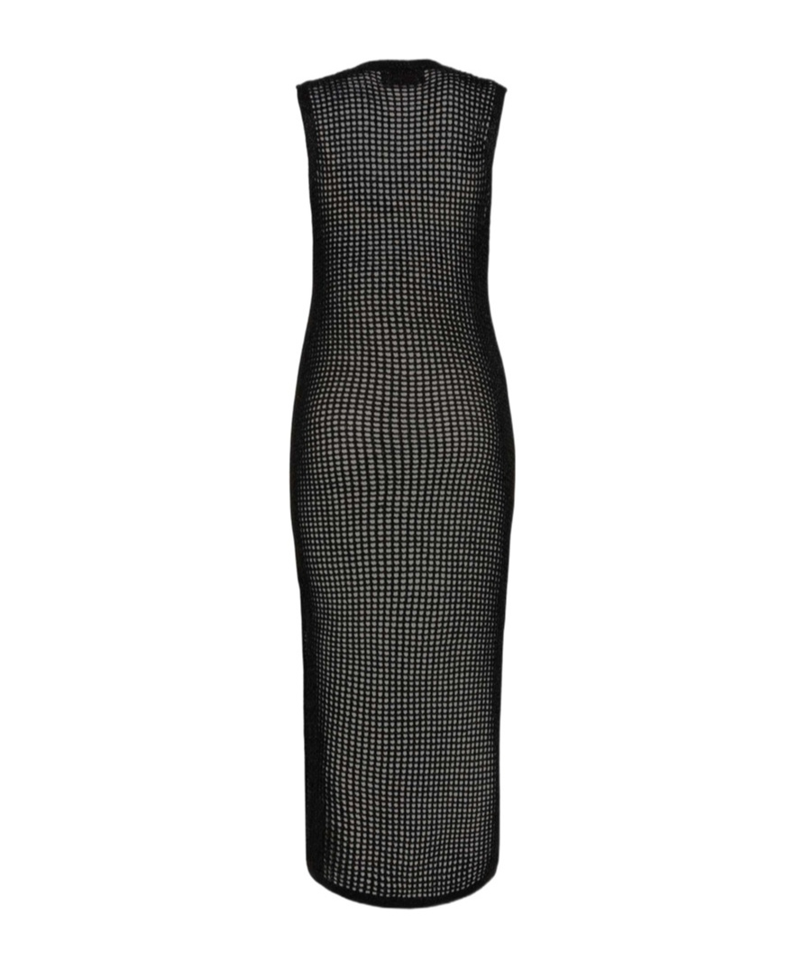 Mc2 Saint Barth Eileen Long Lurex Black Mesh Crochet Dress