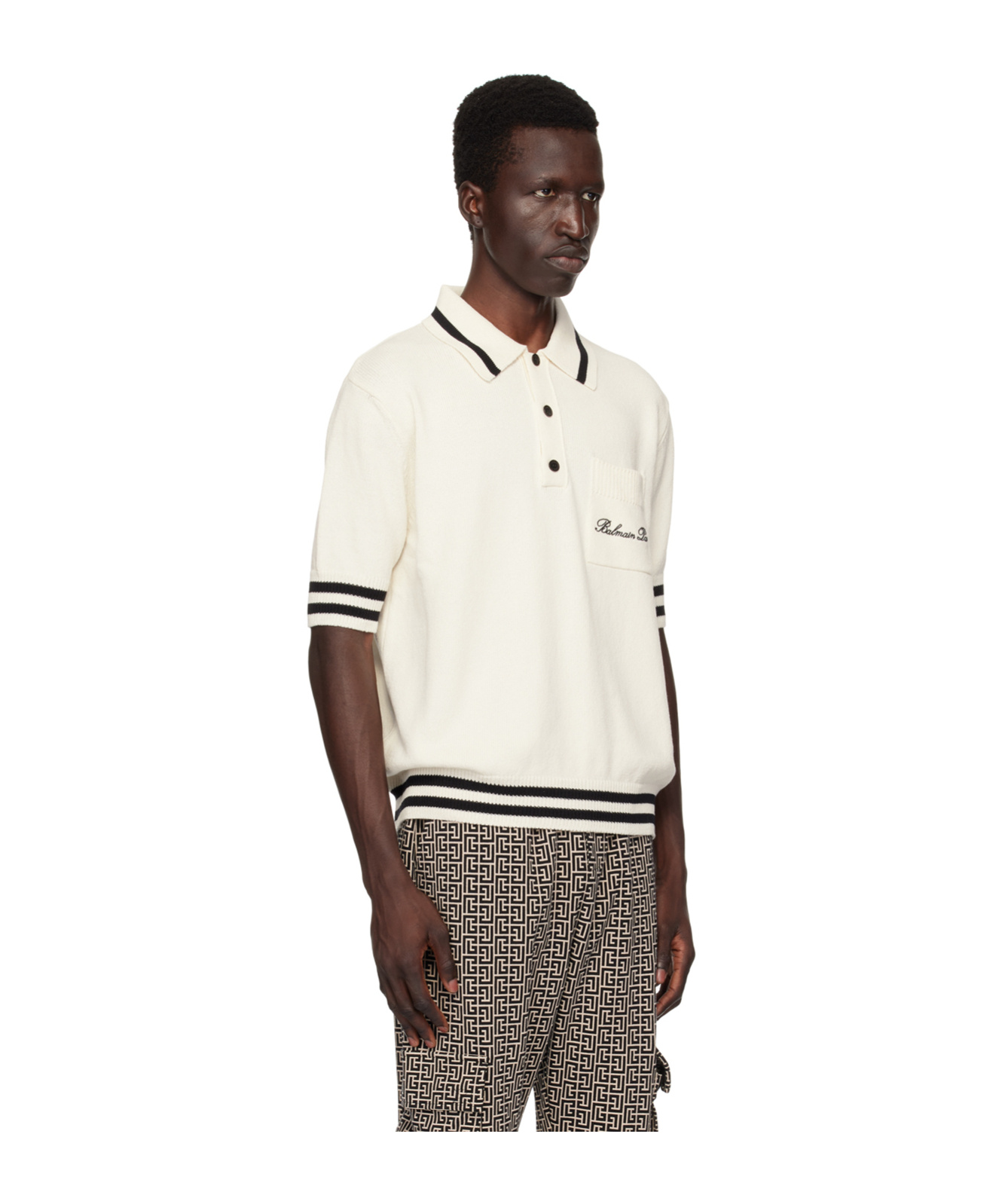 Balmain Logo Short-sleeved Polo Shirt In White
