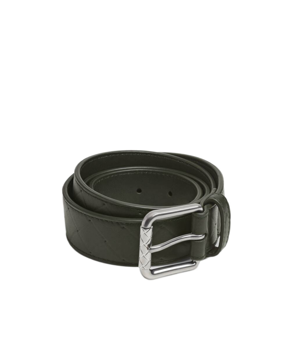 Bottega Veneta Leather Intrecciato Stamp Belt In Green