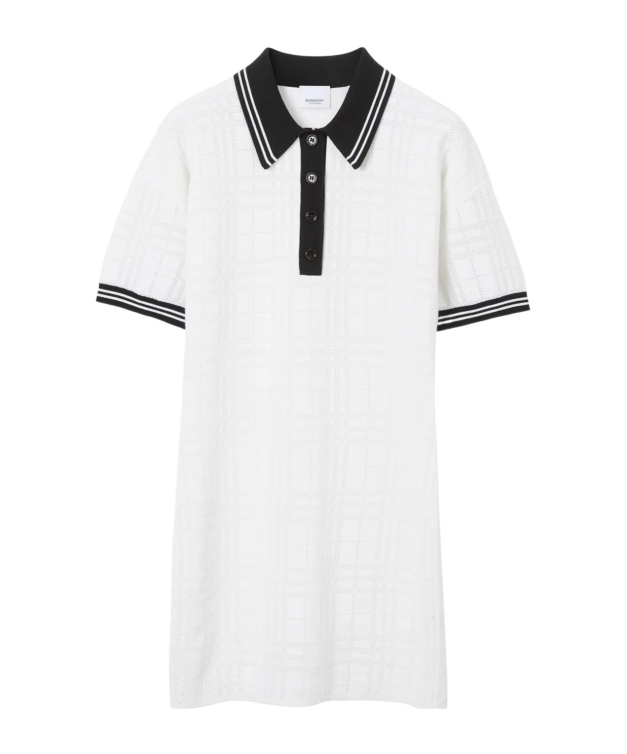 Burberry Check Stripe-trim Polo Dress In White