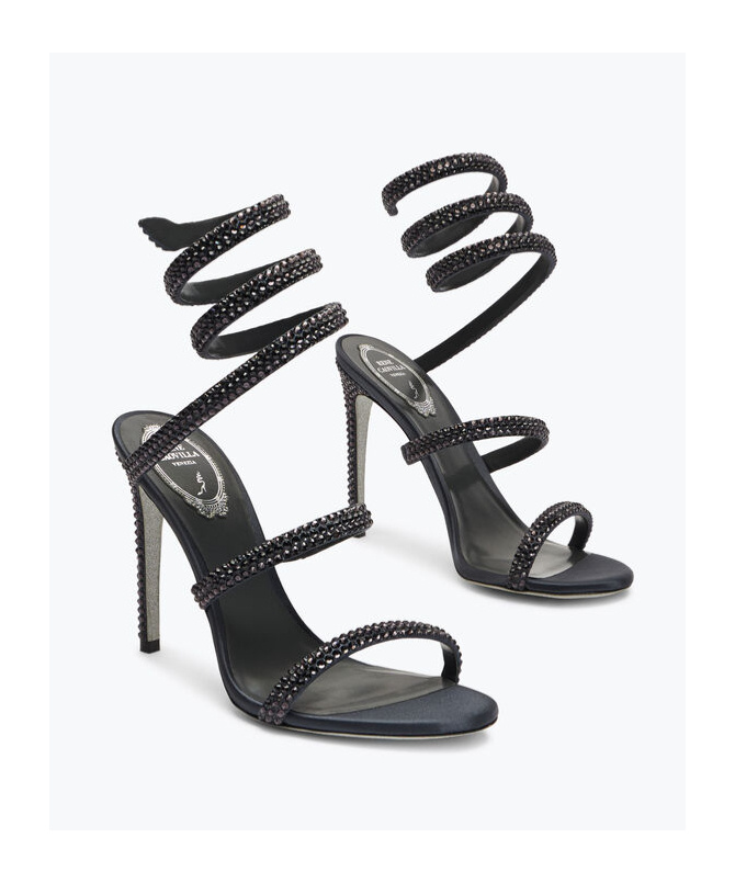 René Caovilla Crystal Embellished Leather Sandals In Black