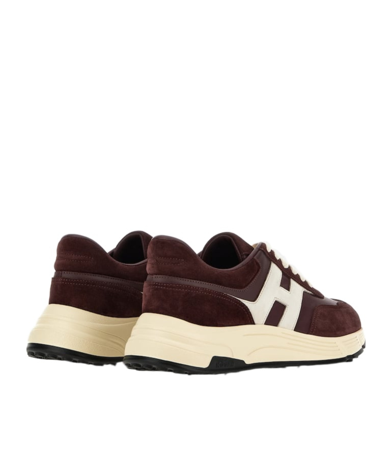 Hogan Coffee Brown Leather Sneakers With Memory Foam Insole In Burgundy