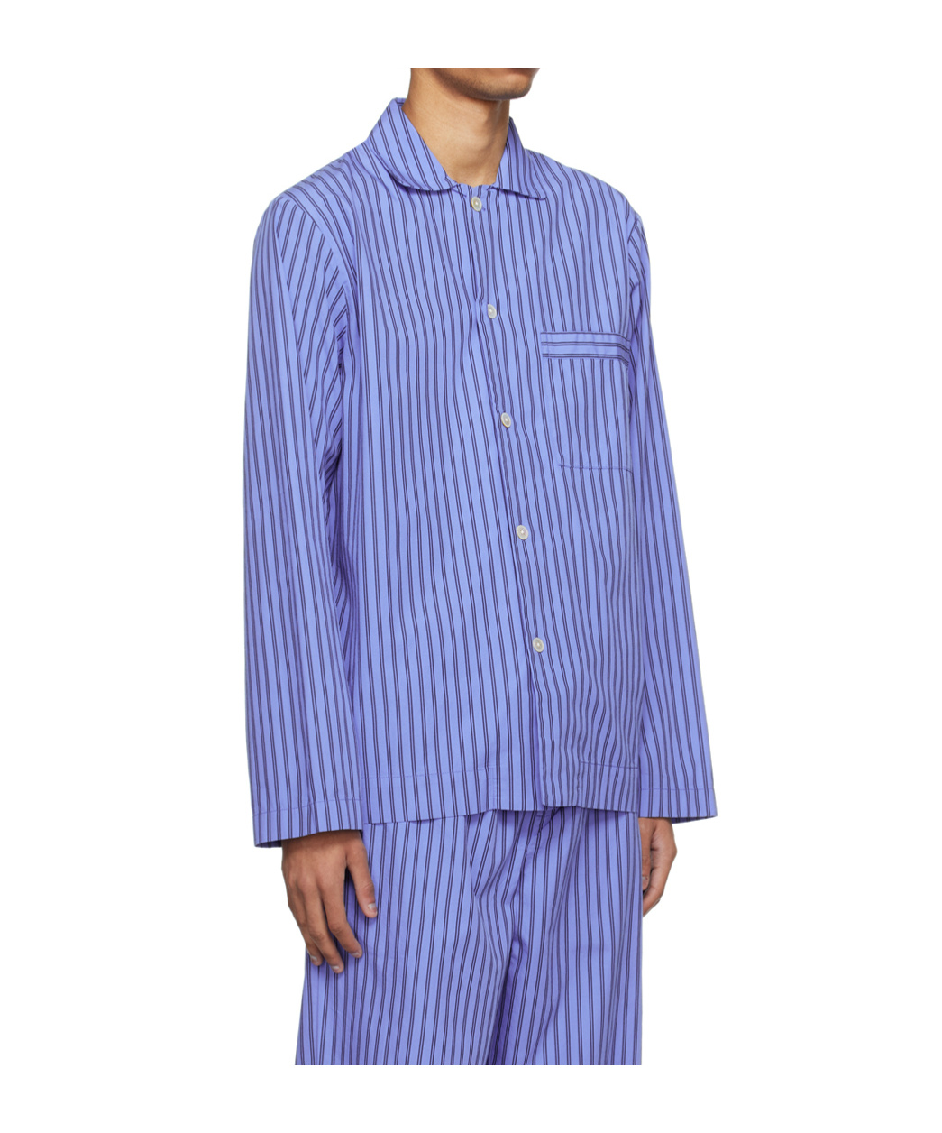 Tekla Camp-collar Striped Organic Cotton-poplin Pyjama Shirt In Blue