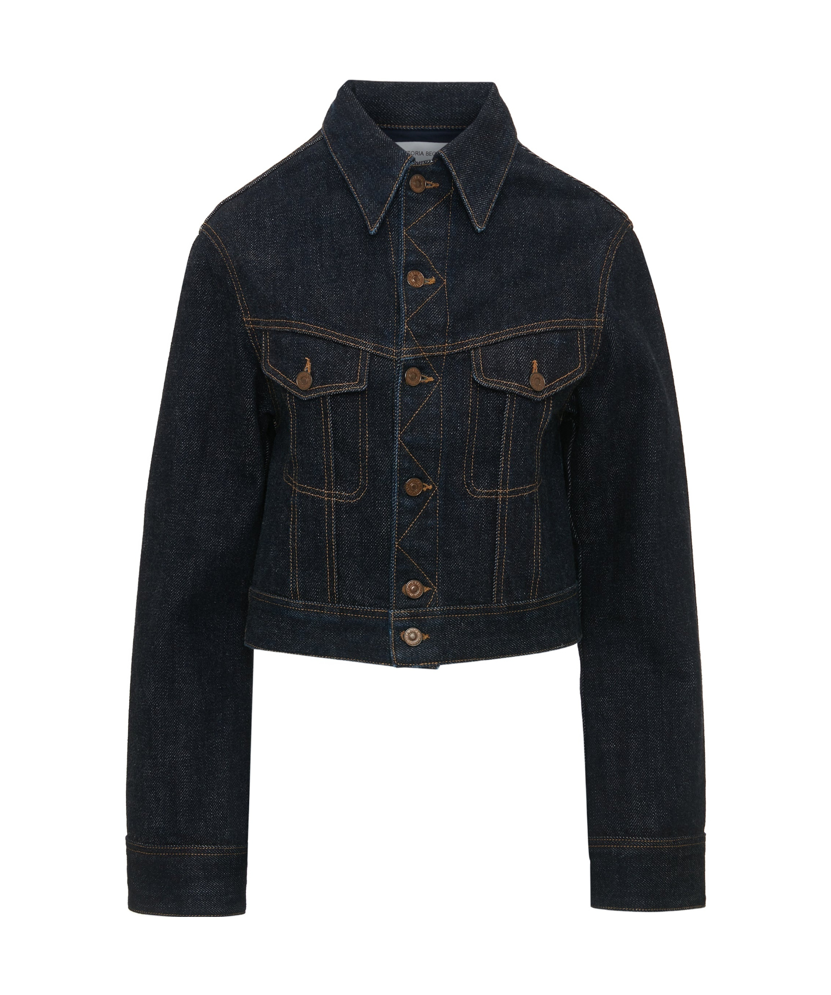 Victoria Beckham Contrast Stitching Cropped Denim Jacket In Black