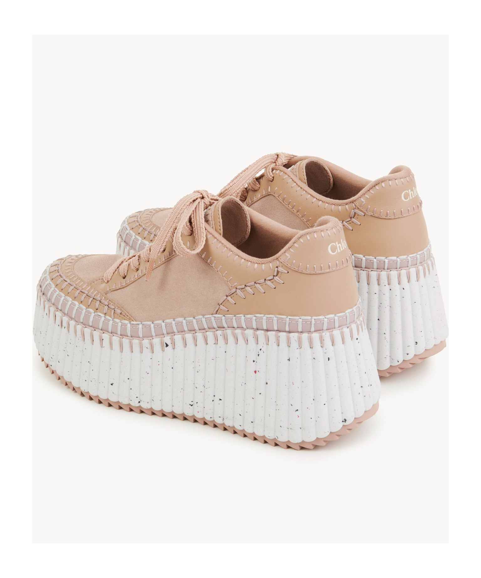 Chloé Nama Mixed Leather Stitch Platform Sneakers In White