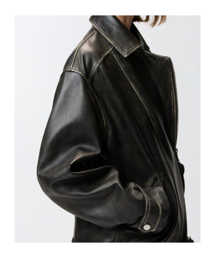 Pinko Leather Jacket With Belted Waist And Pockets In Black