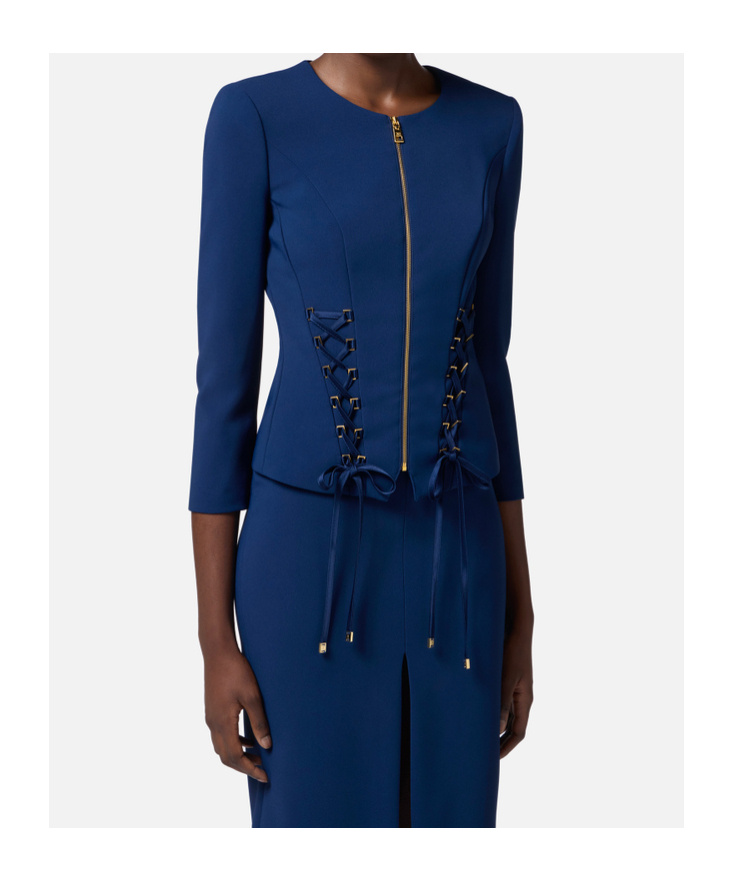 Elisabetta Franchi Cross-lace Crepe Jacket In Blue