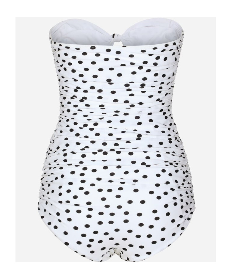 Dolce & Gabbana Polka-dot Strapless One-piece Swimsuit In White