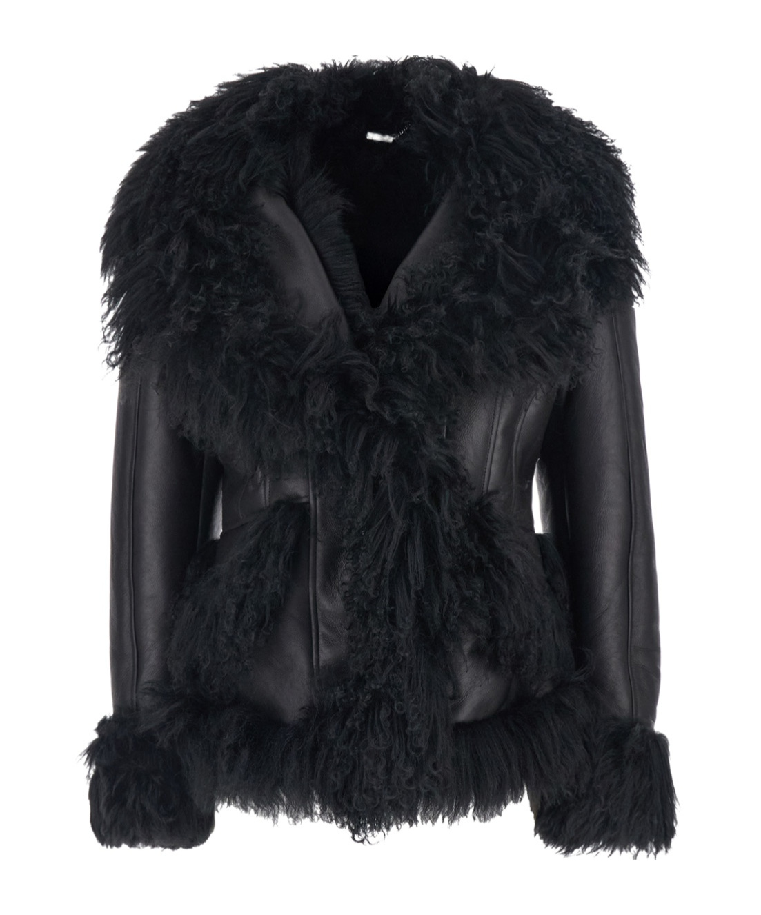 Blumarine Black Shearling Jacket With Wide Revers And Front Snap Button Closure In Leather And Fur Woman In Black