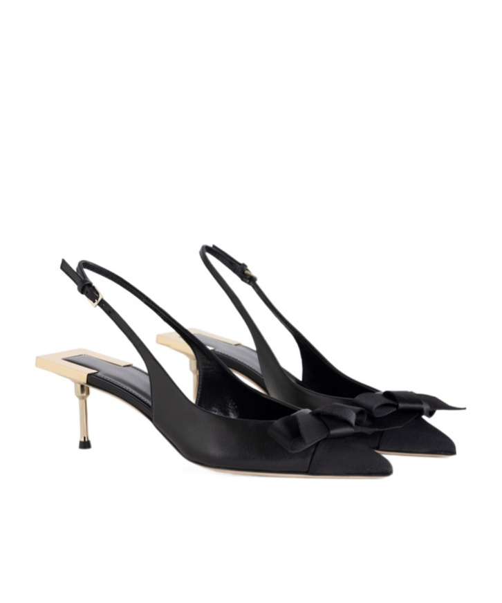 Elisabetta Franchi Women's Nappa Leather Slingback With Satin Bow Sandal In Black