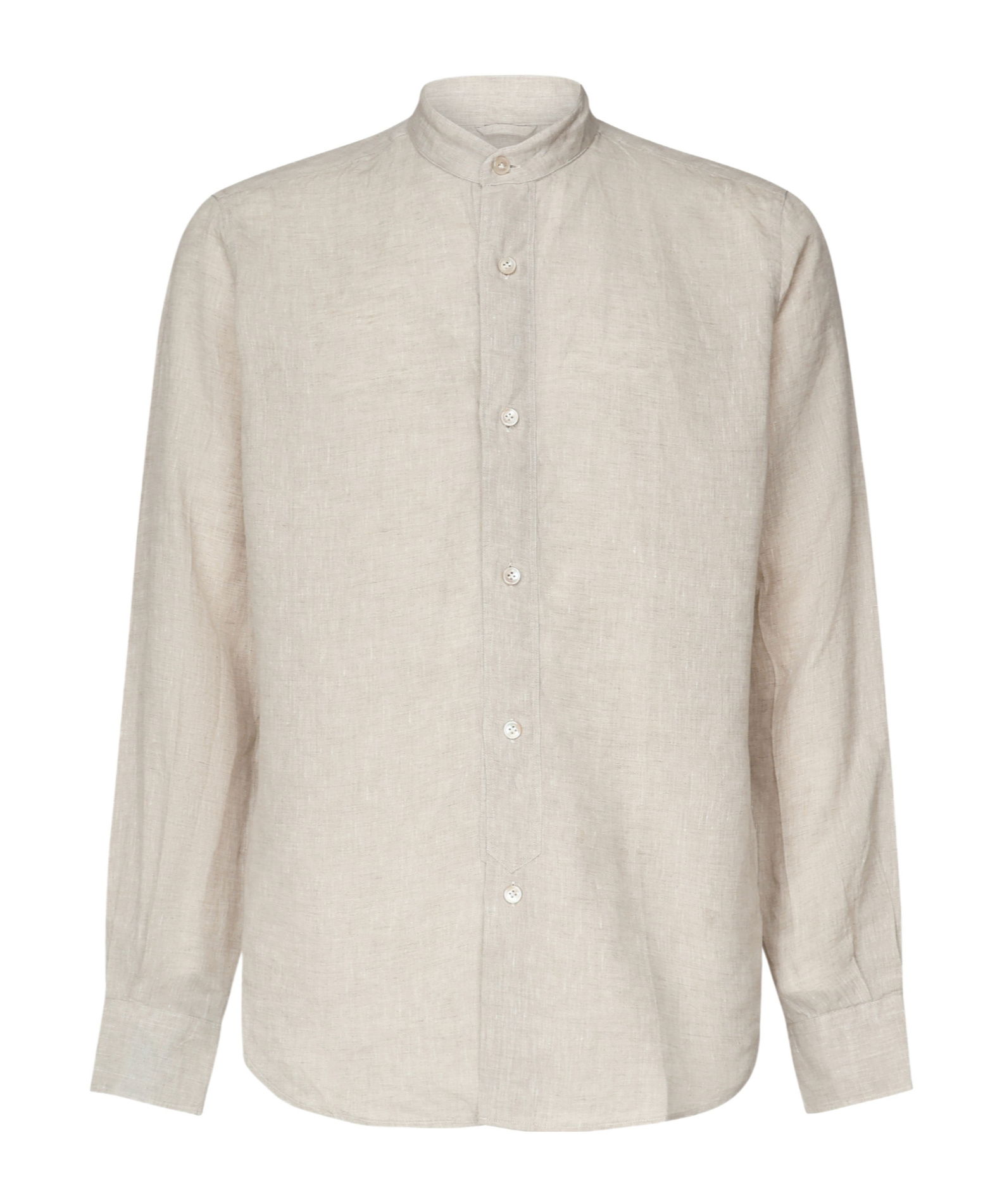 Eleventy Linen Mandarin Collar Shirt In Neutral