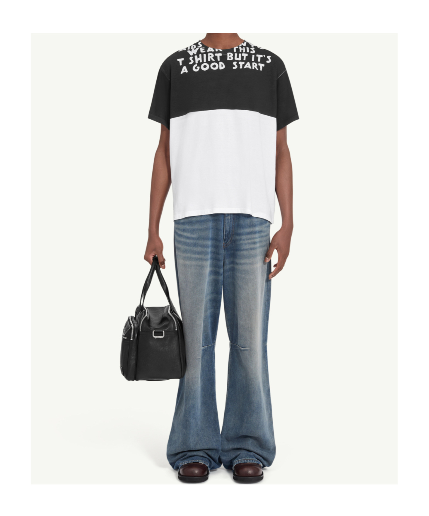 Mm6 Maison Margiela Mm6 By Maison Margiela Bicolor Contrast Print T-shirt With Round Neckline And Short Sleeves In White