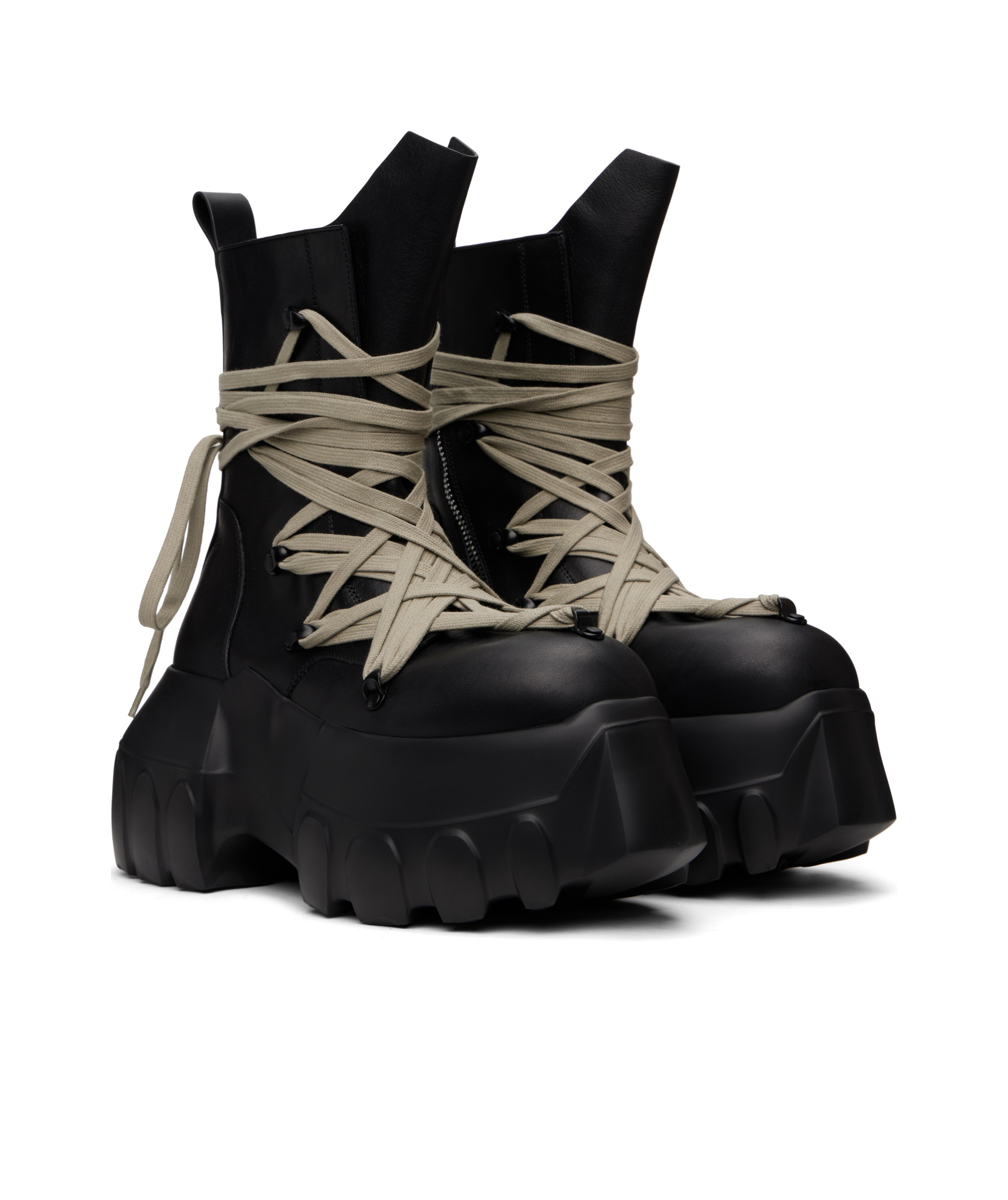 Rick Owens Black Hollywood Megalace Mega Tractor Boots In Black