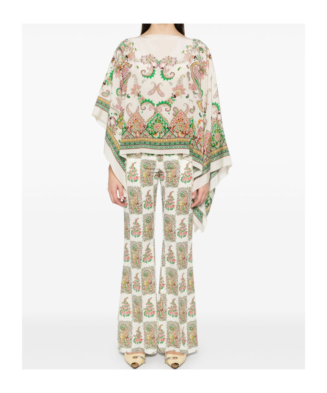 Shop Etro Floral Paisley Silk Poncho In White