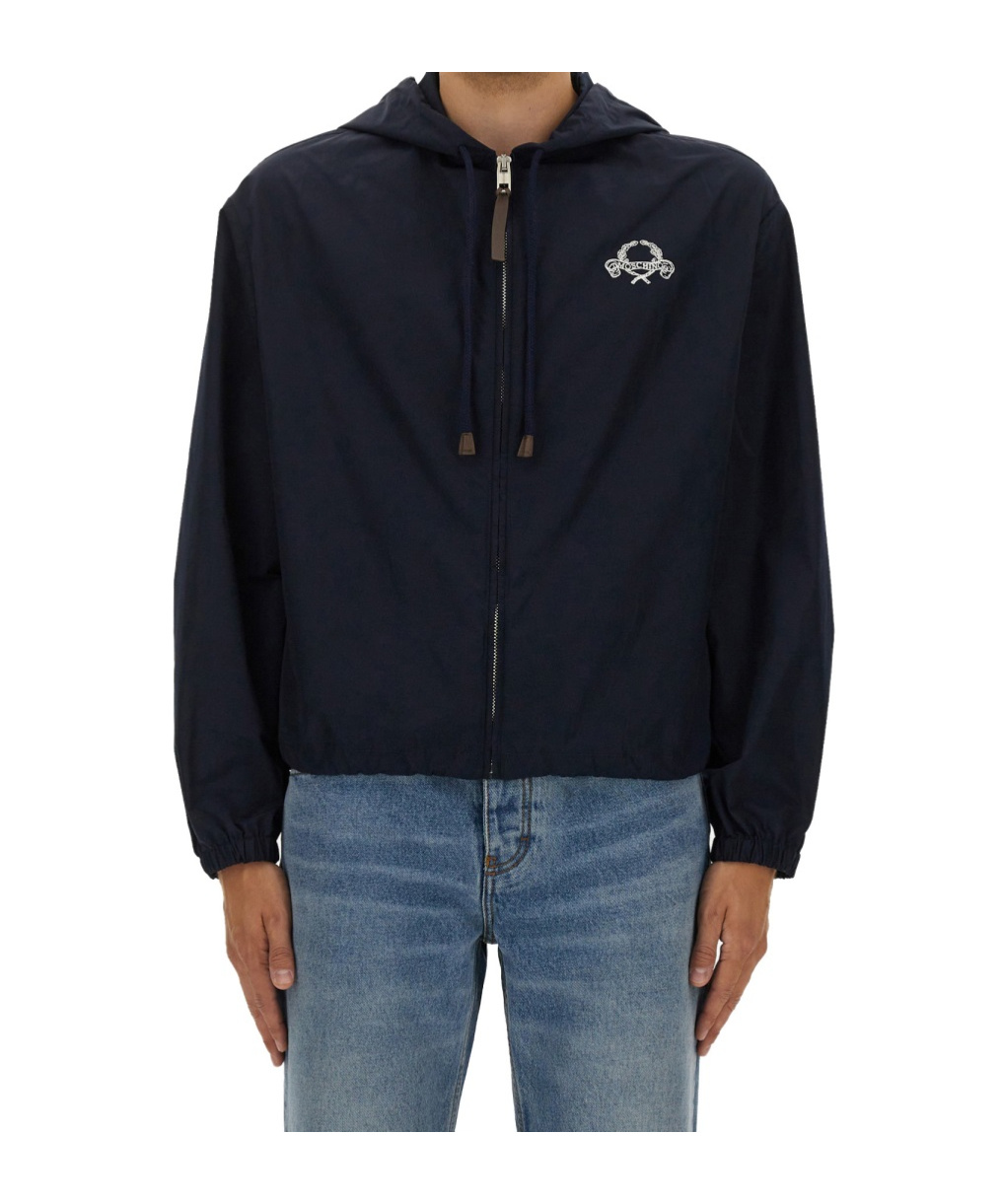 Moschino Hooded Black Nylon Jacket With Adjustable Hem In Black