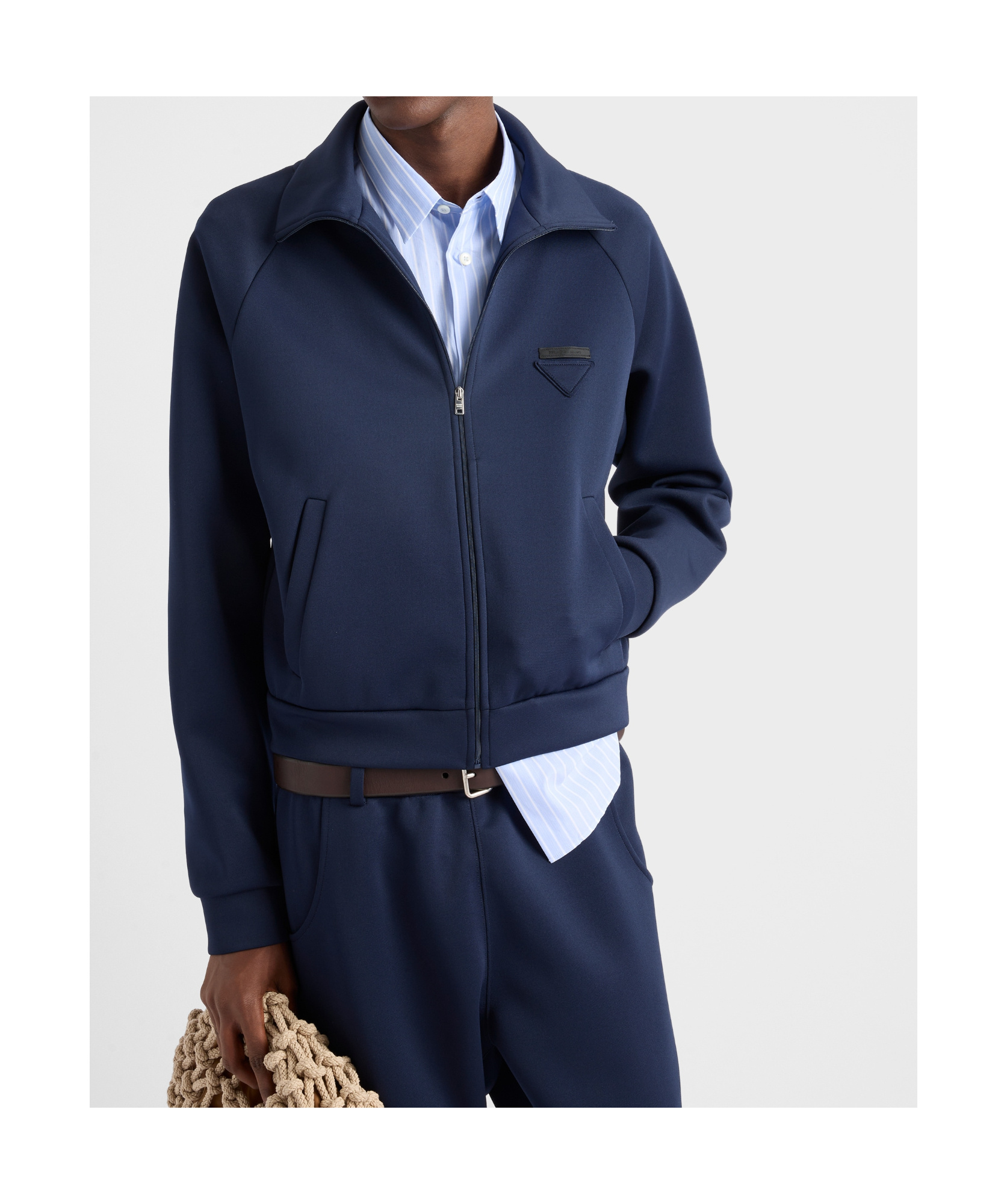 Prada Technical Fabric Cardigan In Blue