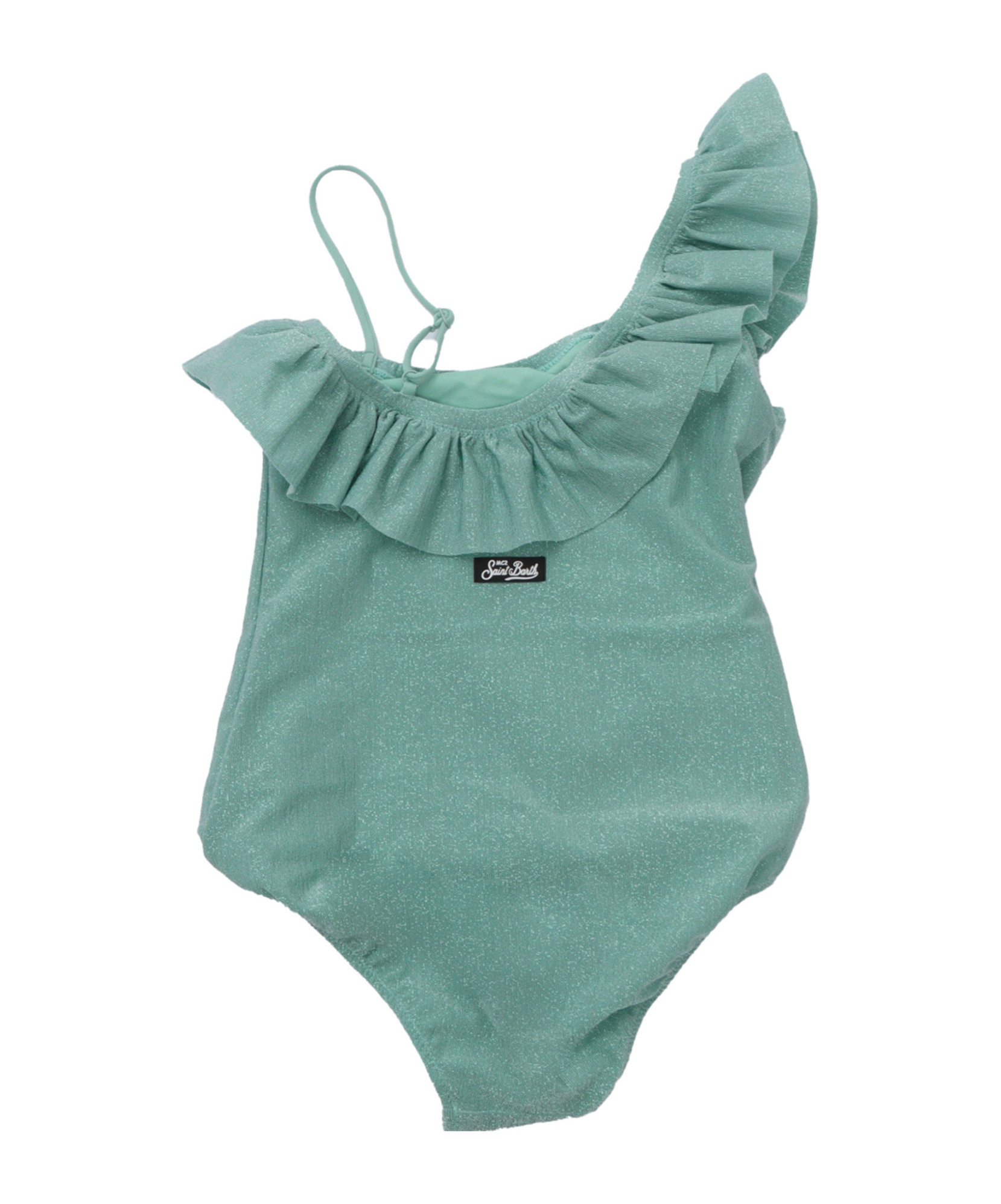 Mc2 Saint Barth Ruffle Asymmetric-shoulder Swimsuit In Green