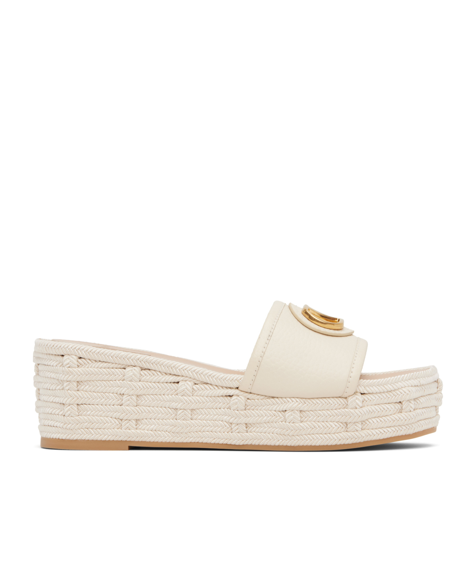 Valentino Leather Vlogo Medallion Platform Espadrilles