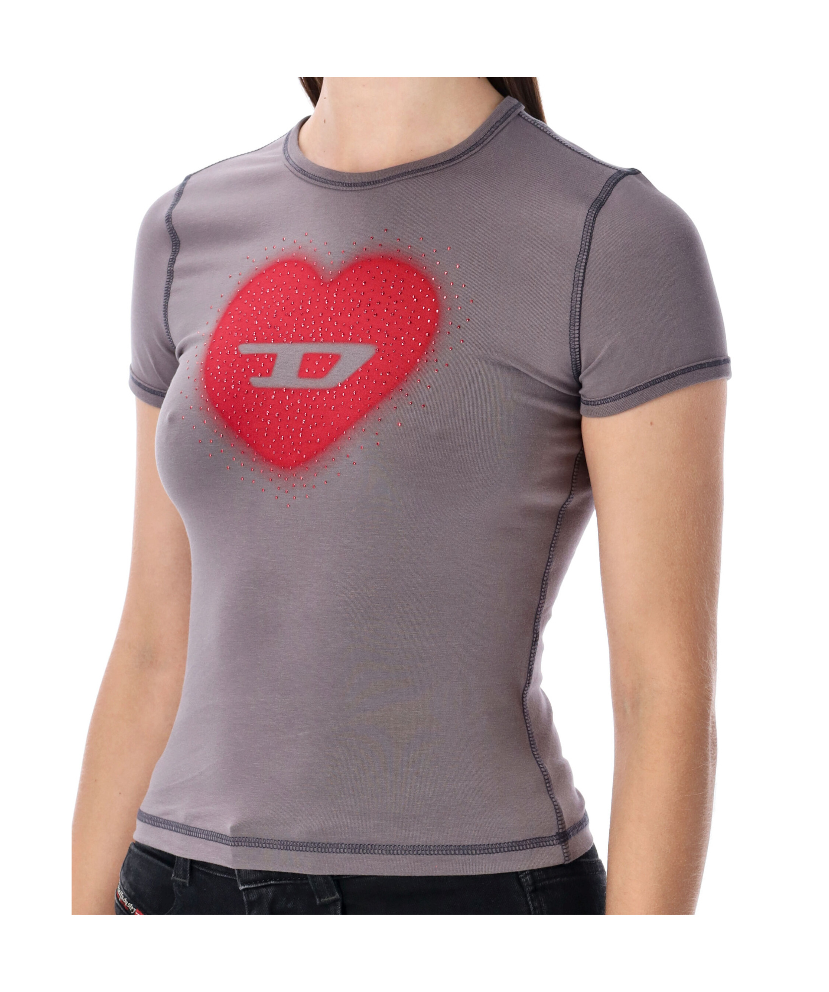 Diesel Grey Crewneck Logo Studded T-shirt In Gray
