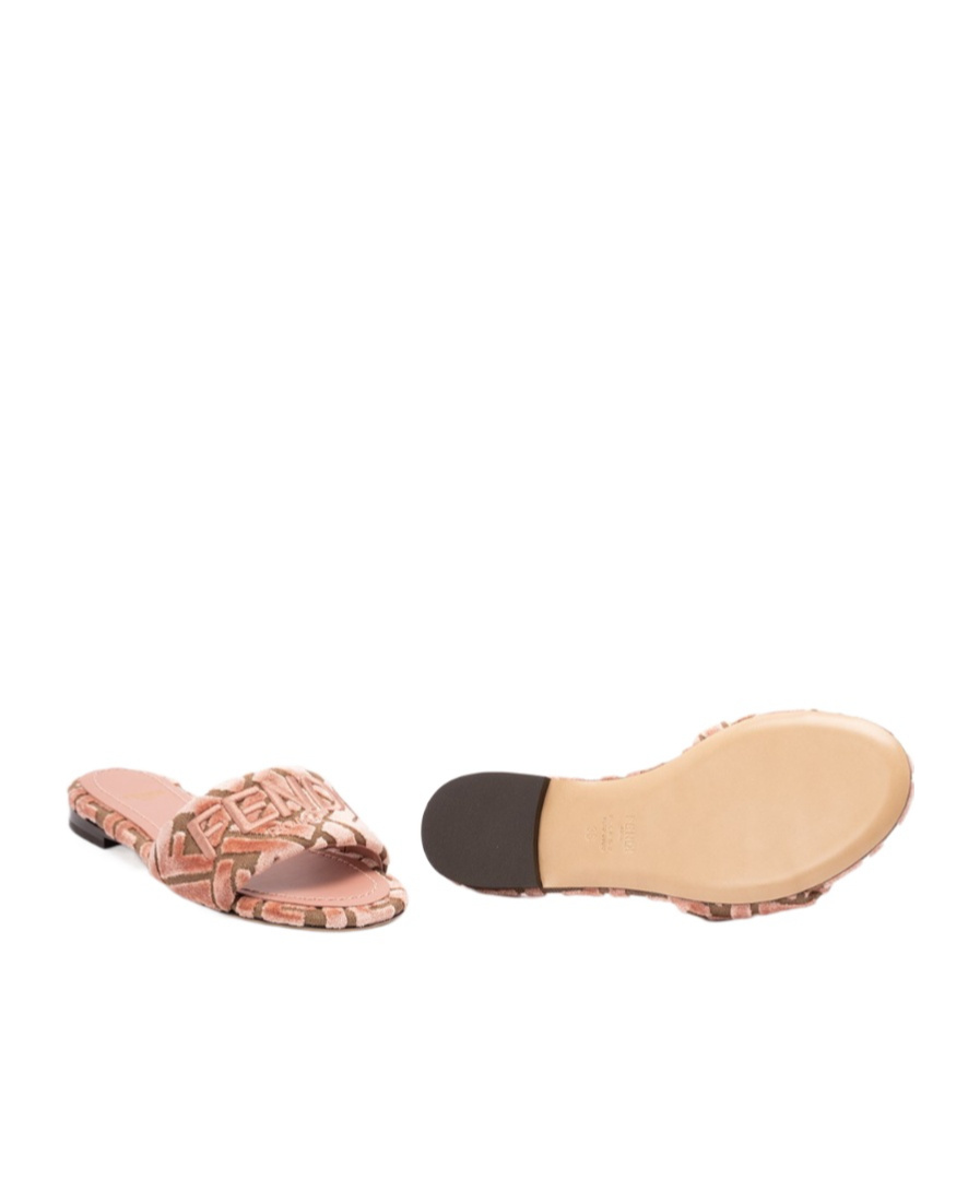 Fendi Logo-motif Velvet Sandals In Pink