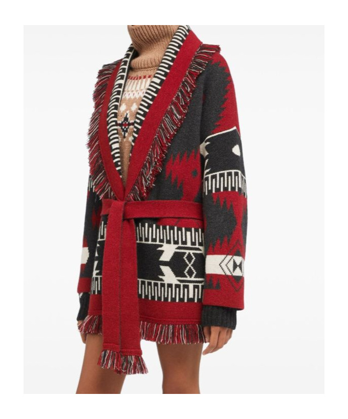Alanui Jacquard Cashmere Cardigan Shawl Collar In Red