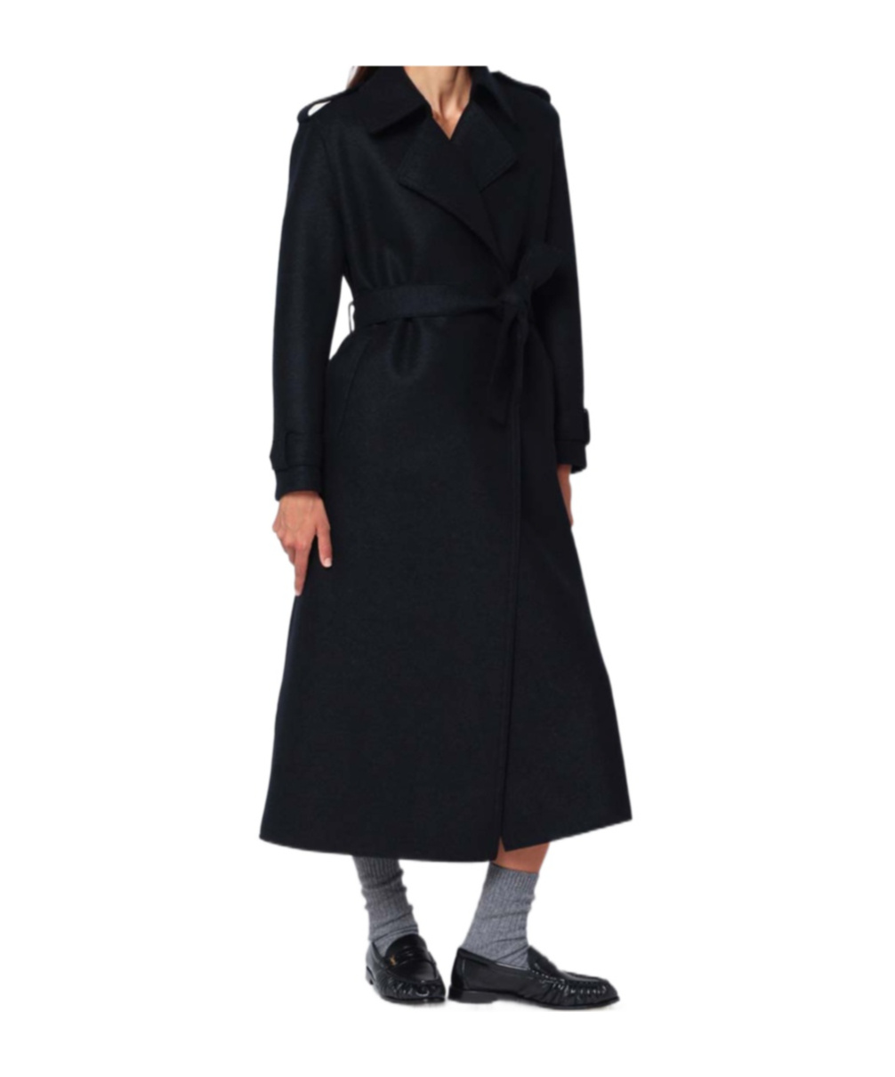 Harris Wharf London Navy Blue Wool Wrap Coat In Blue