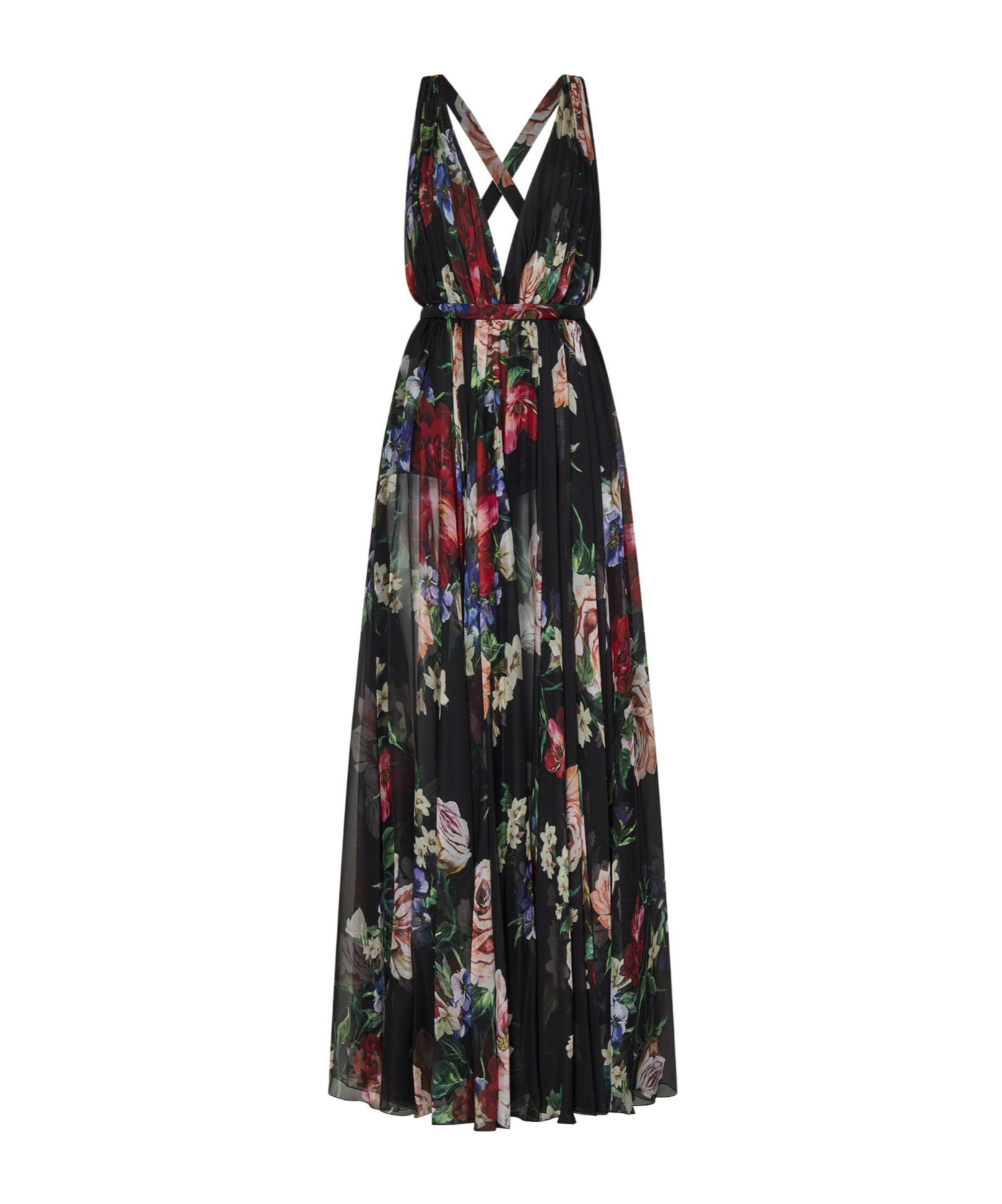 Dolce & Gabbana Floral Pleated Silk Chiffon Gown