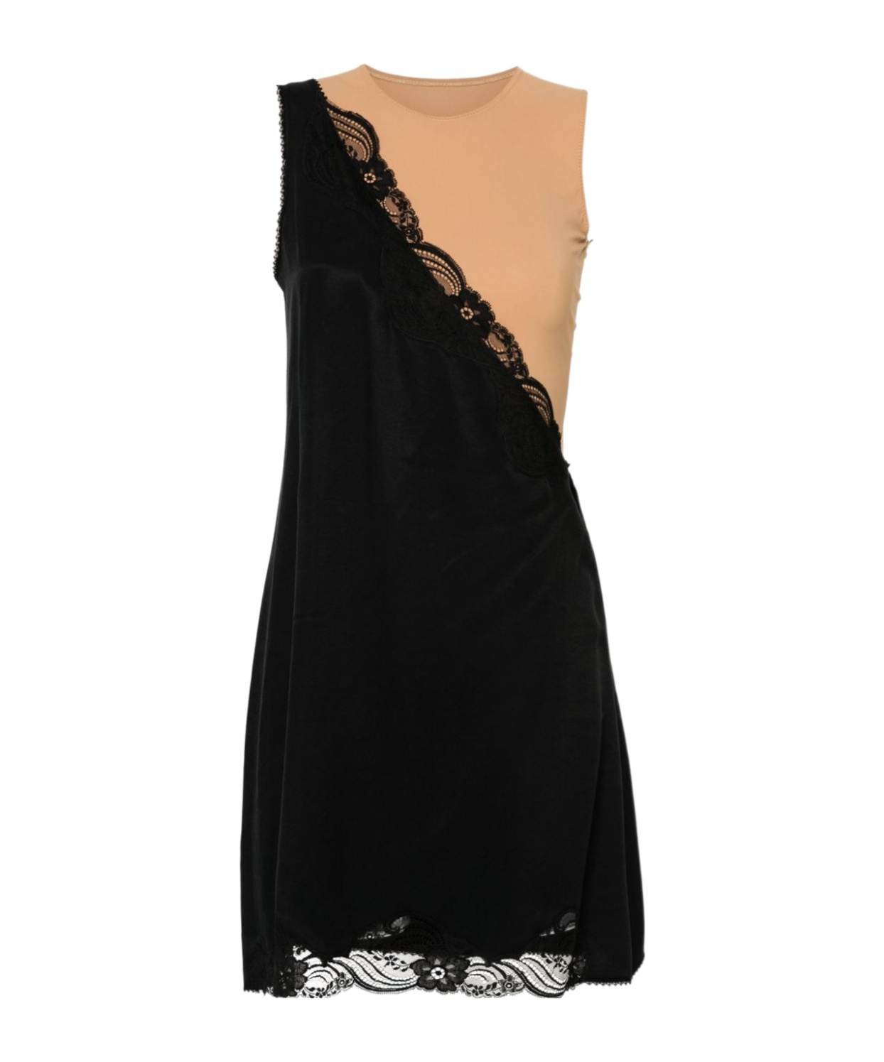 Mm6 Maison Margiela Asymmetrical Black Midi Dress With Lace Detailing In Black