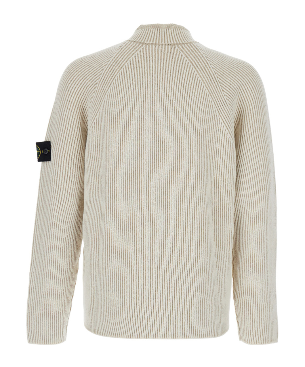 Stone Island White Sweater With Logo Patch On The Sleeve And Front Half Zip Closure In Wool Stretch Man In White