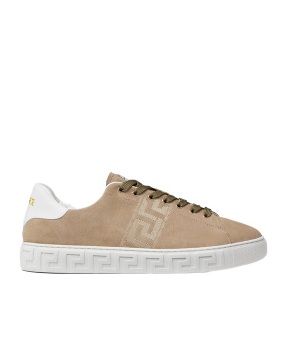 Versace Greca Suede Low Top Sneaker In Gold