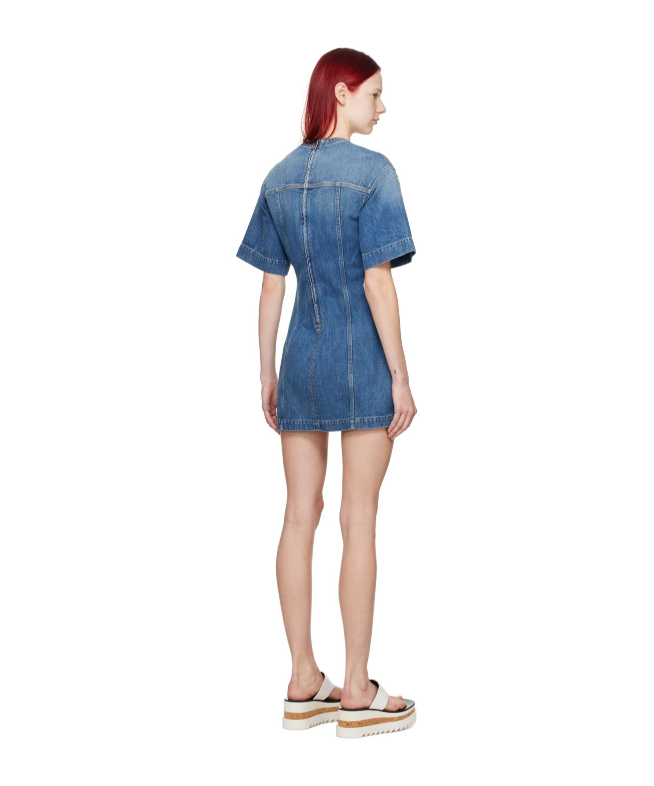 Shop Stella Mccartney Lace-up Short-sleeved Dress In Blue
