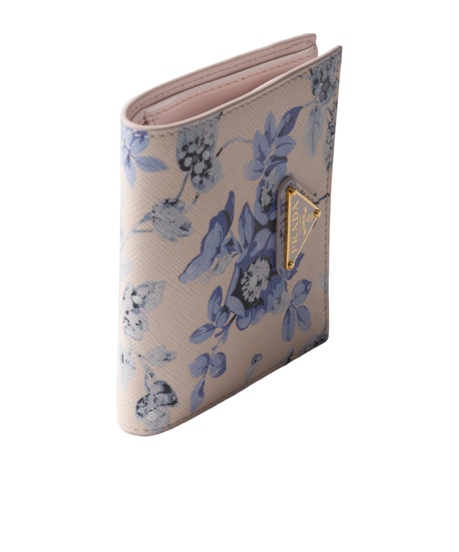 Prada Small Saffiano Leather Floral Bifold Wallet In Nude