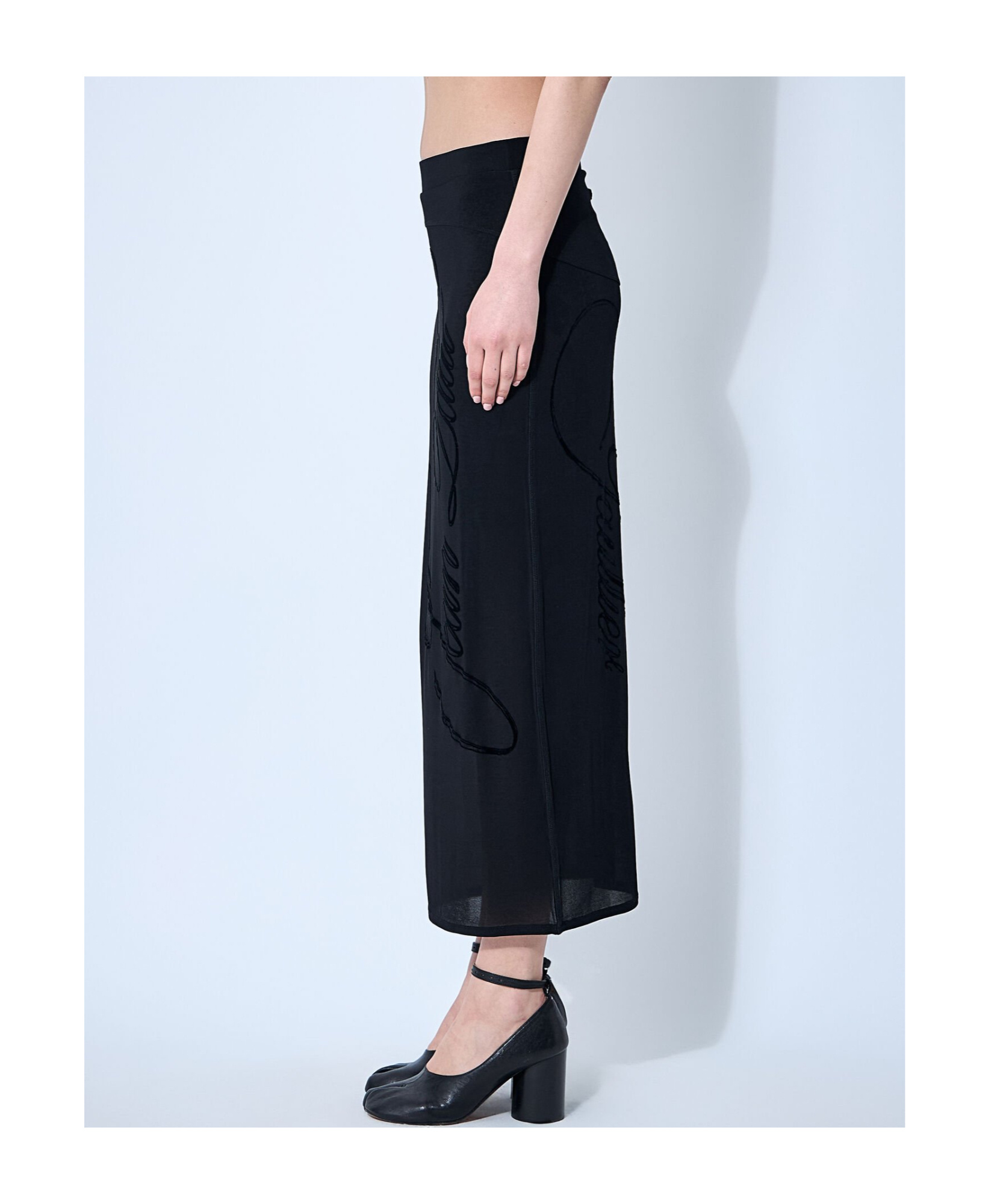 Shop Jean Paul Gaultier Mesh Tattoo Midi Skirt In Black
