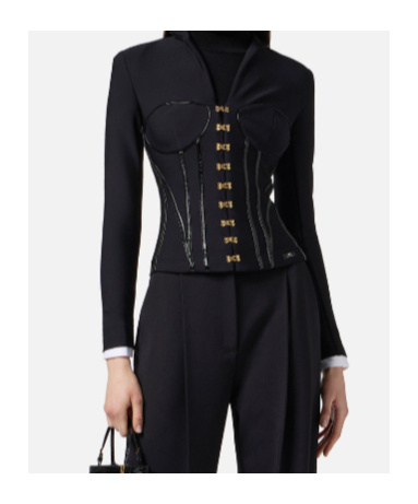Elisabetta Franchi Jacket In Neoprene Fabric With Corset Details In Black