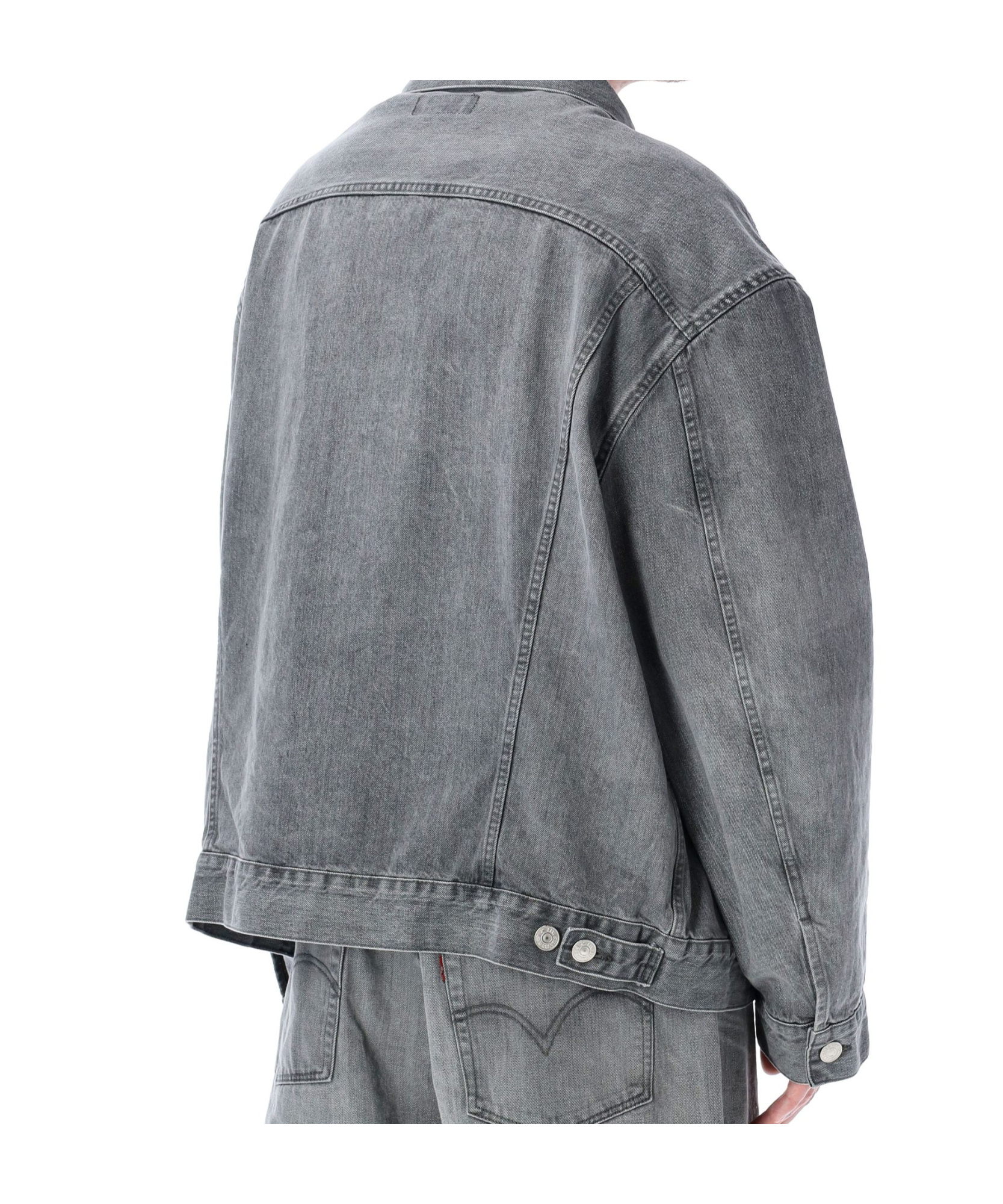 Junya Watanabe Oversized Denim Jacket With Adjustable Back Tabs In Gray