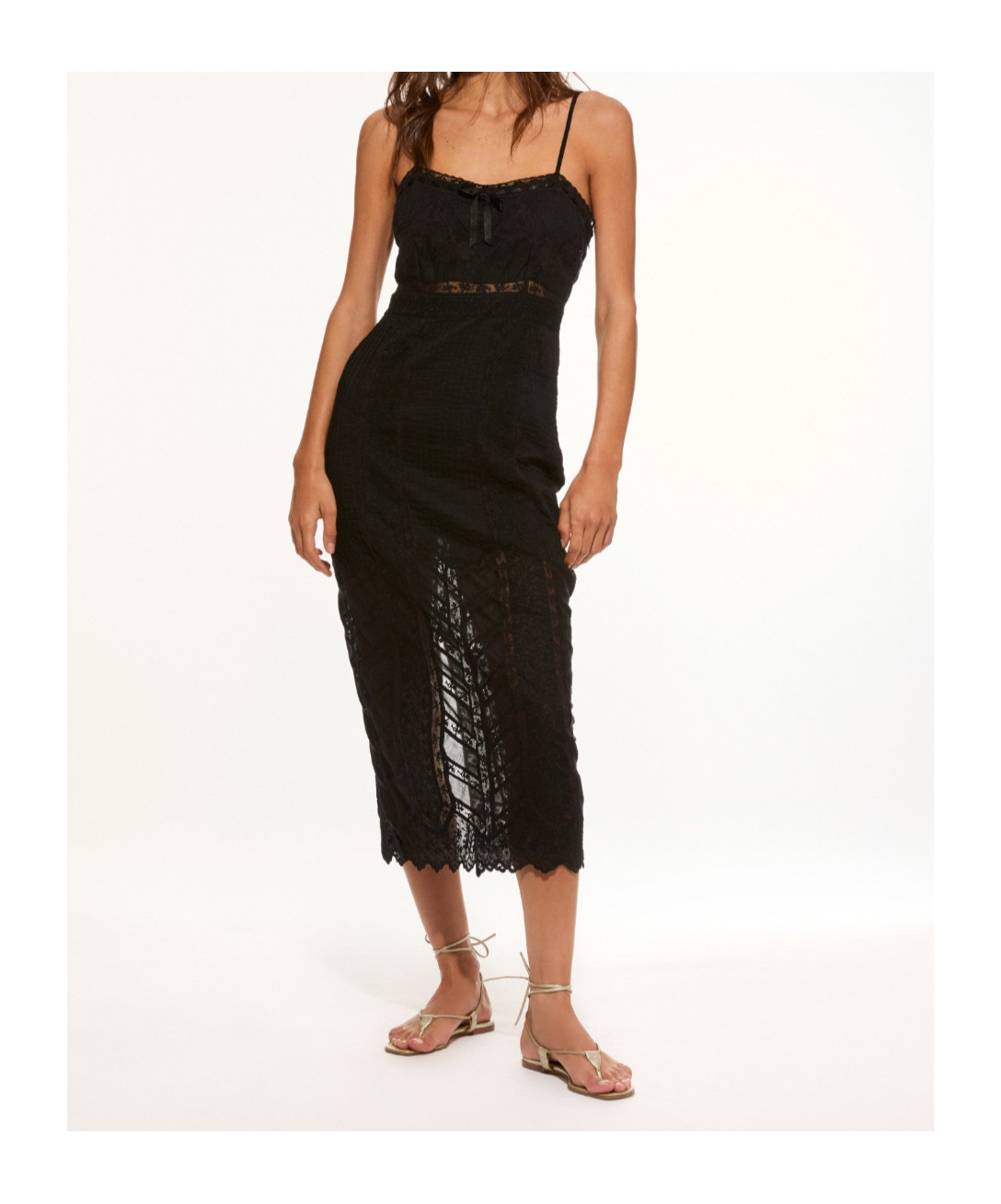 Loveshackfancy Celadine Cotton Lace-trimmed Midi Dress In Black