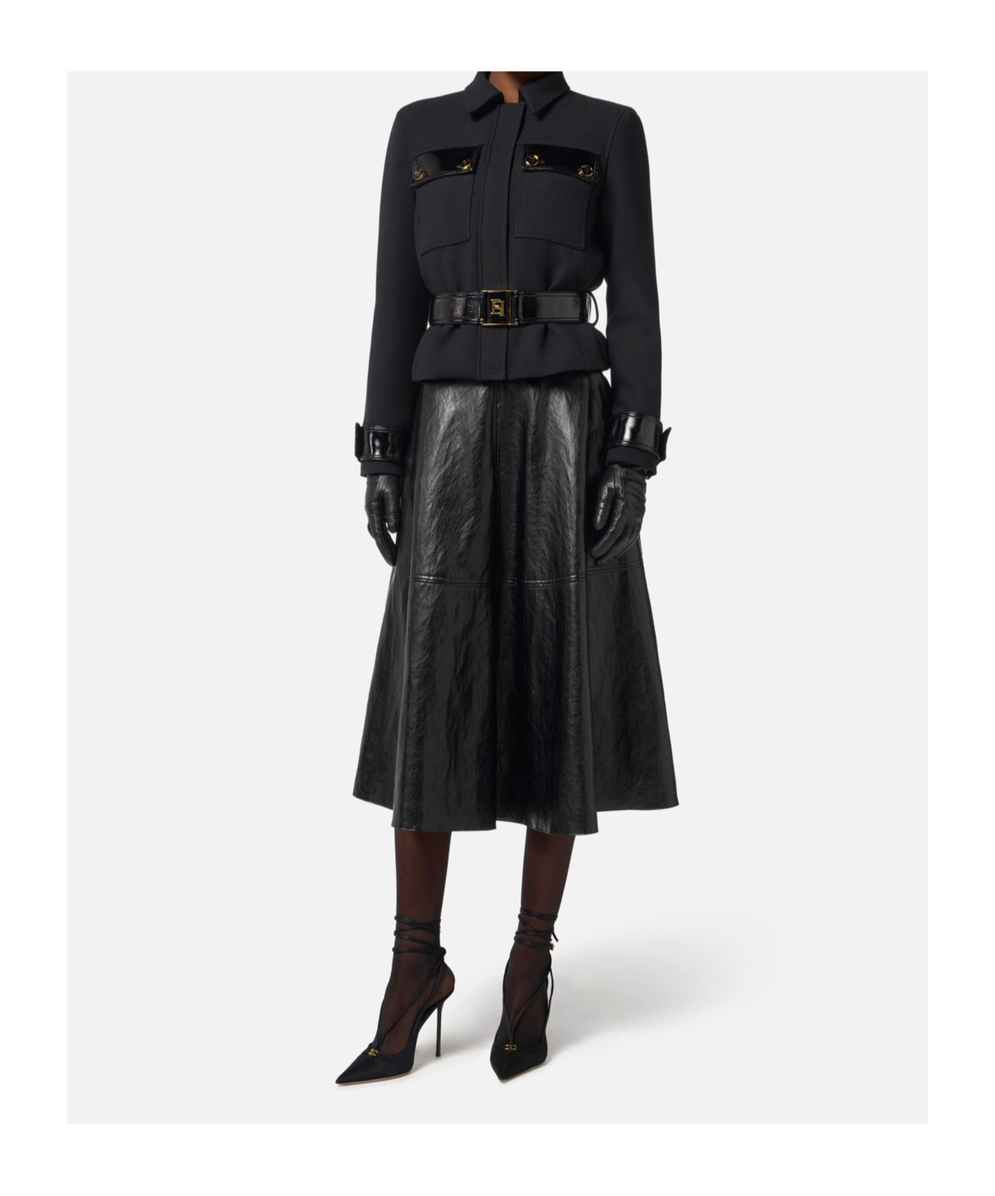 Elisabetta Franchi Belted Jacket Logo Buttons In Black
