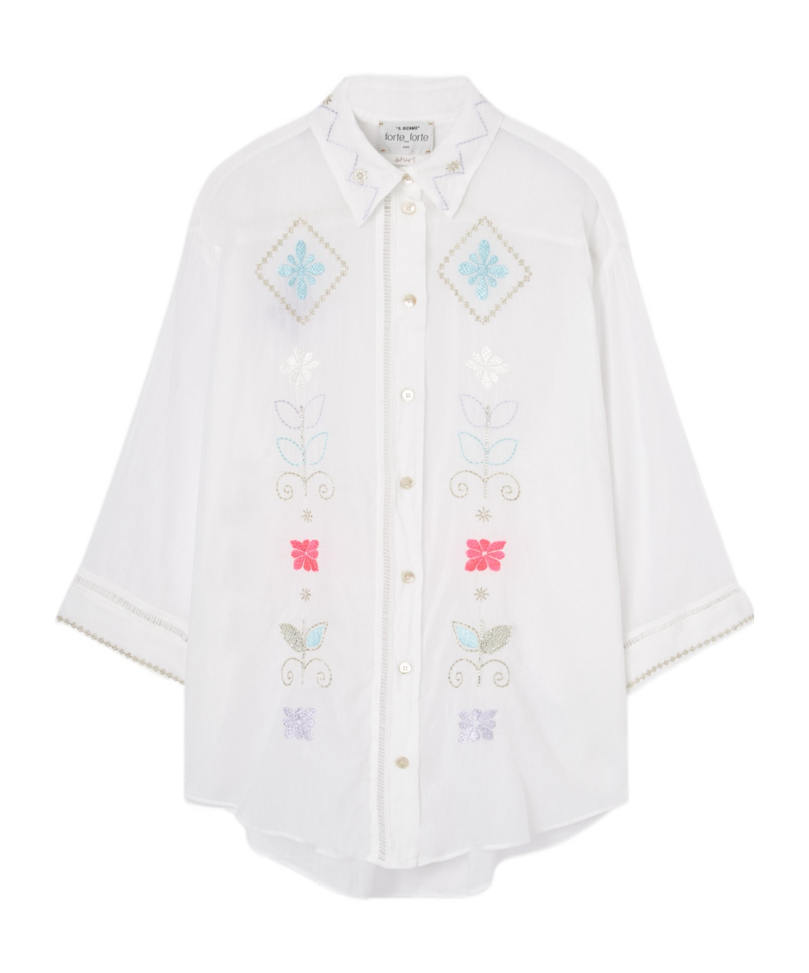 Forte Forte Halfsleeve Voile Shirt With Oniric Blossom Embroidery Pattern