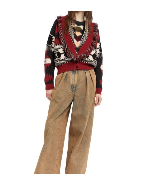 Alanui Icon Jacquard Fringe Cardigan In Red