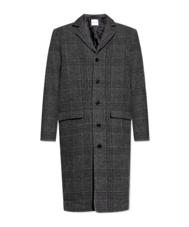 Samsoe & Samsoe Checked-pattern Single-breasted Coat In Black