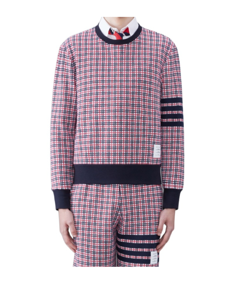 Shop Thom Browne Checked Jacquard Crew-neck Sweatshirt In Multicolor