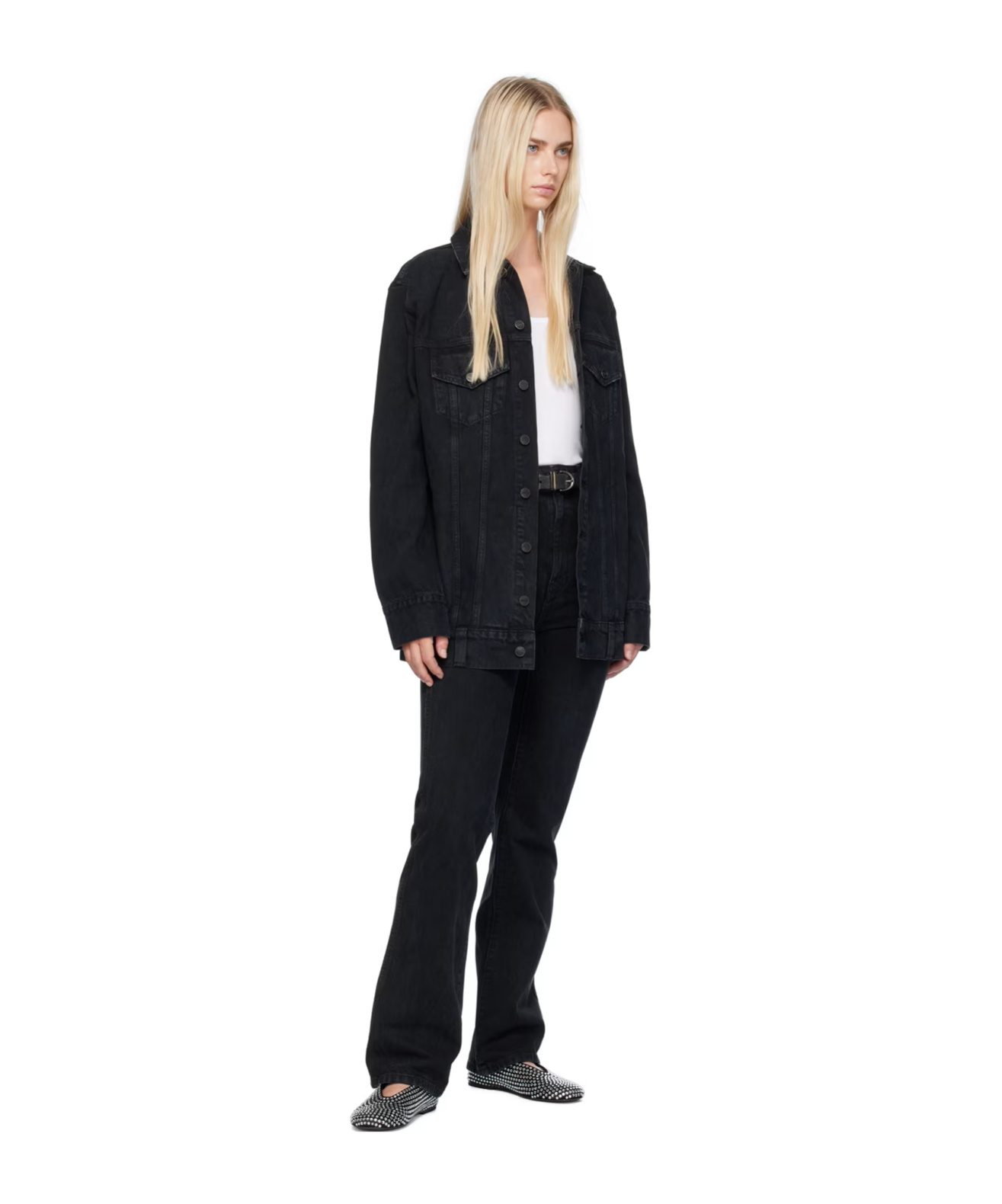 Shop Khaite Denim Coat With Buttons On The Front In Black