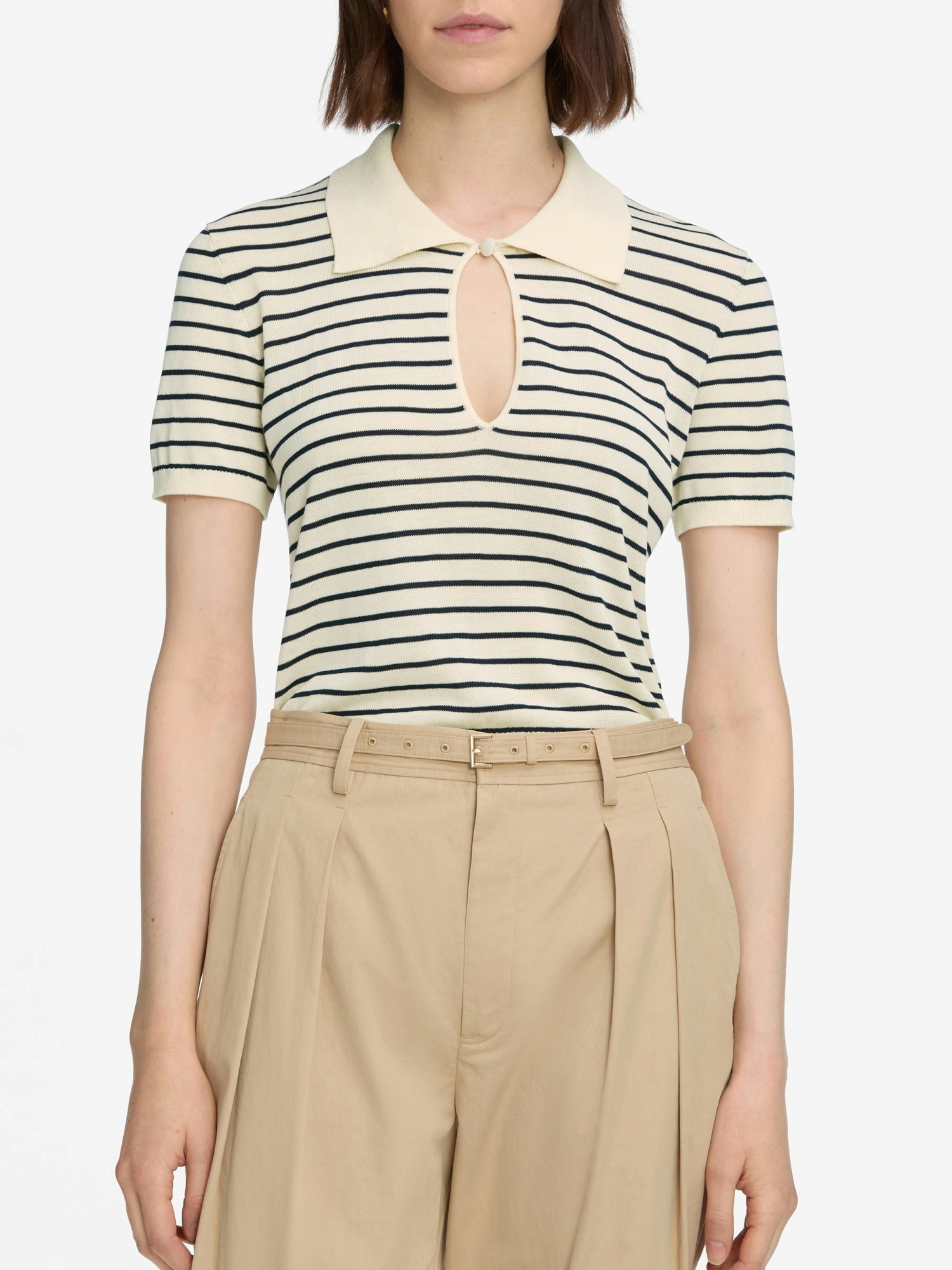 Frame Striped Short Sleeve Polo Shirt In Neutral