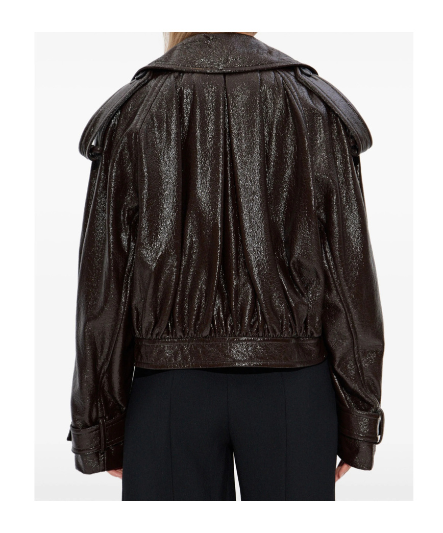 Sportmax Short Trench Coat With Patent Effect And Bomber Inspired Details In Brown