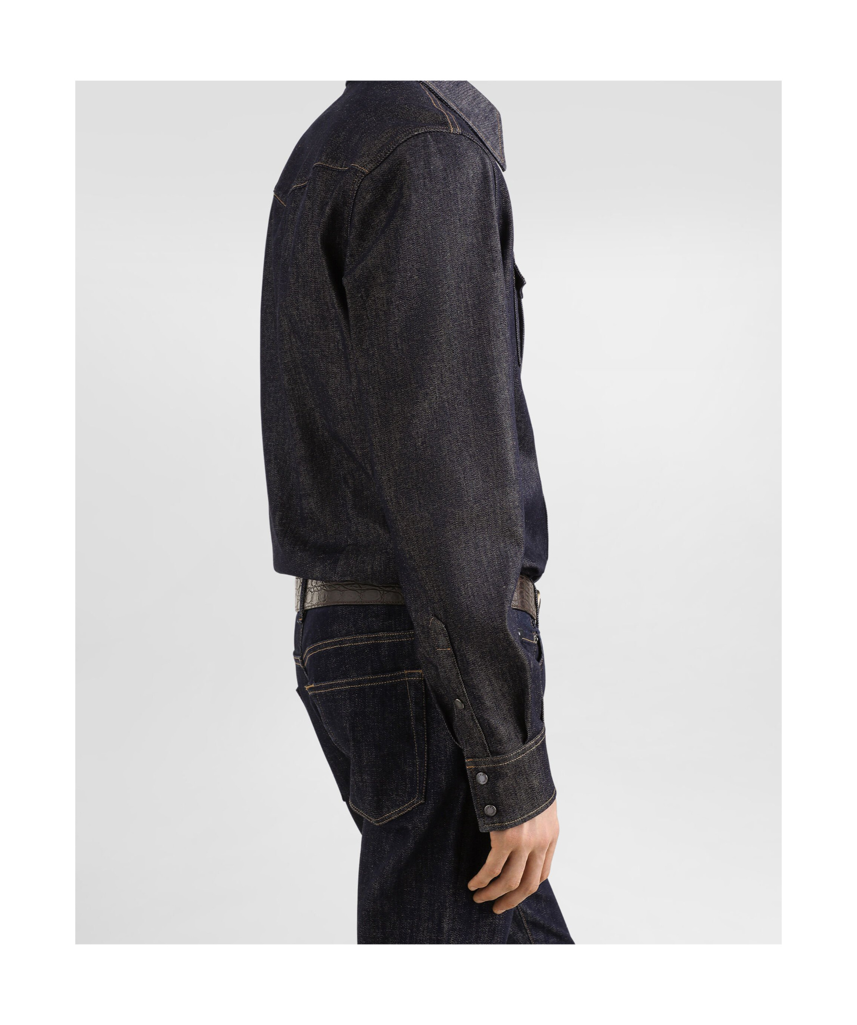 Dolce & Gabbana Denim Shirt With Heraldic Emblem In Black