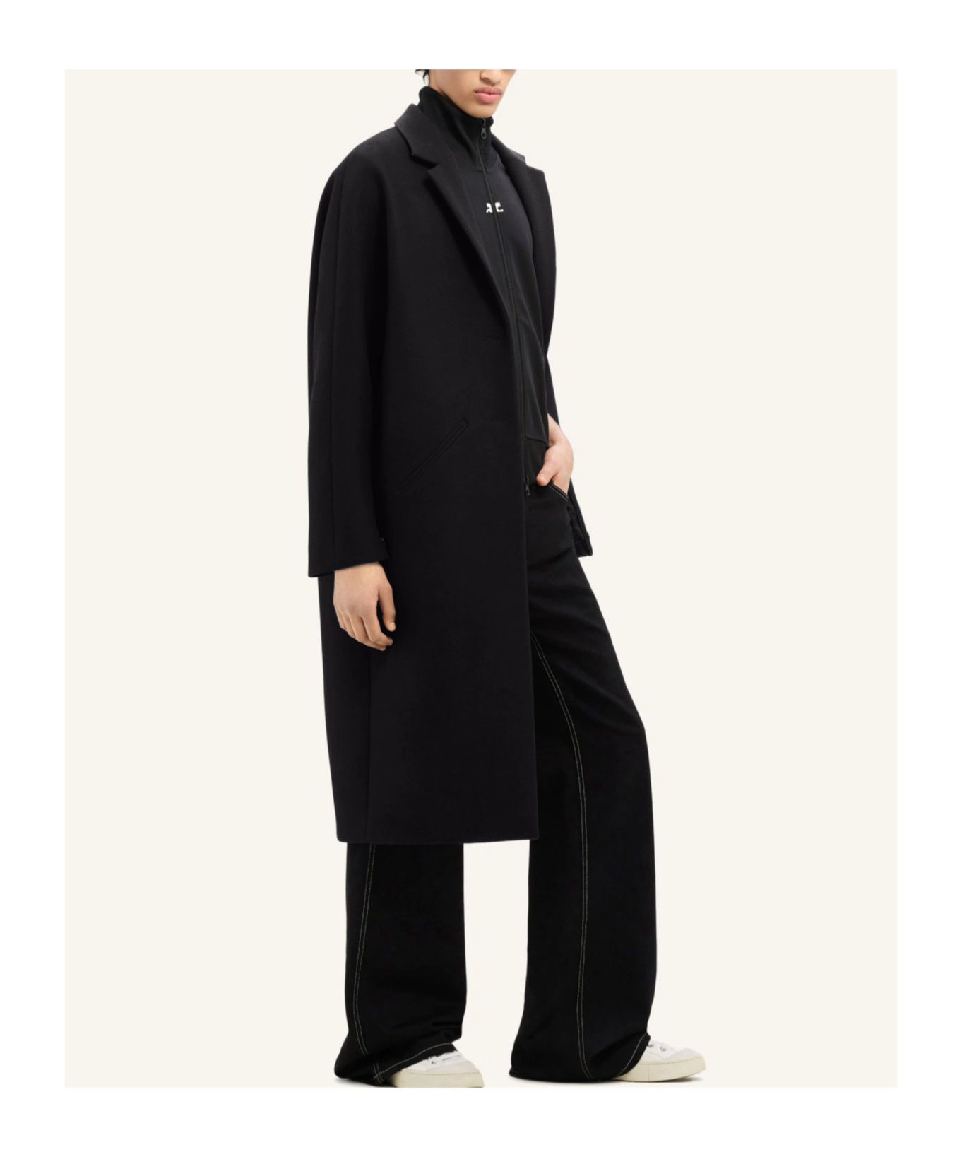 Shop Courrèges Cocoon Logo-appliqué Coat In Black